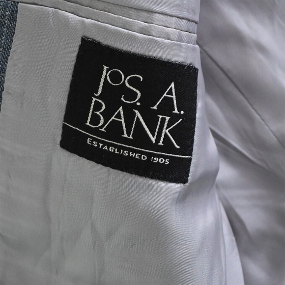 Jos A Bank‎ 44L Blue Windowpane Silk Wool Mens Suit Jacket Blazer Sport Coat - Picture 4 of 16